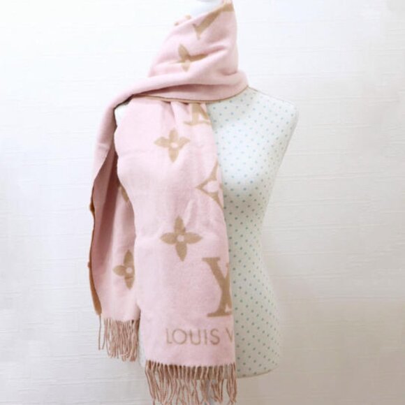 Louis Vuitton Pink & Tan Cashmere Scarf - 100% Authentic with Box - Picture 1 of 5